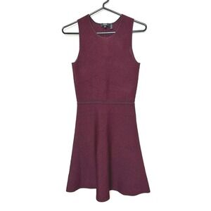 Theory Marl Flare Knit Dress Glossed Burgundy Sleeveless Size P luxery